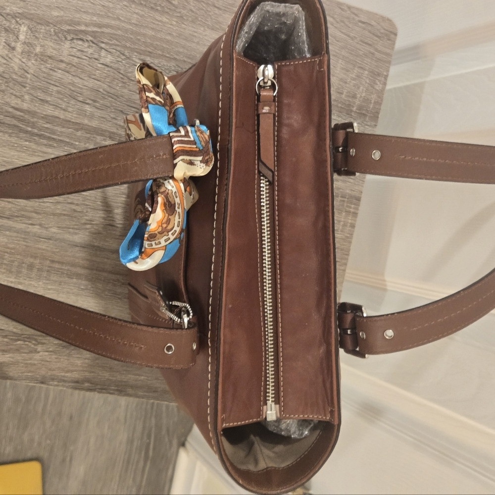 Coach Brown Leather Purse with Scarf Accent - Picture 10 of 14